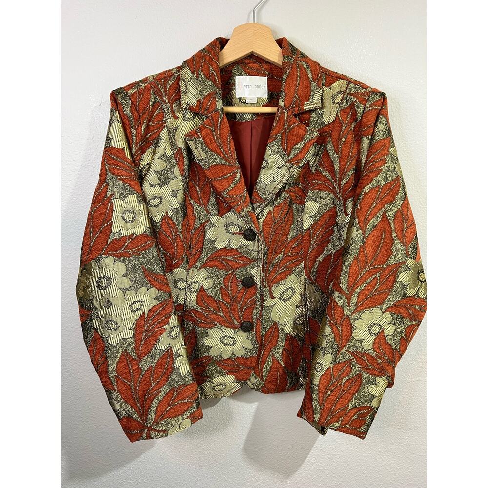 Vintage Tapestry‎ Floral Damask Blazer Jacket Sz PL Erin London Mature